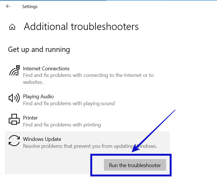 Run windows updates troubleshooter